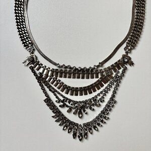 DYLANLEX Crystal Rhinestone Silver Layered Bib Statement Necklace